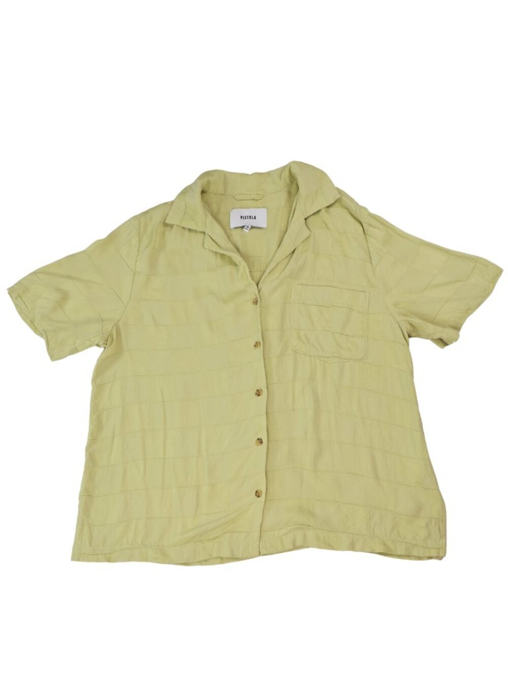 Pistola Olive Green Button Front Camp Shirt Medium Relaxed Textured Blouse